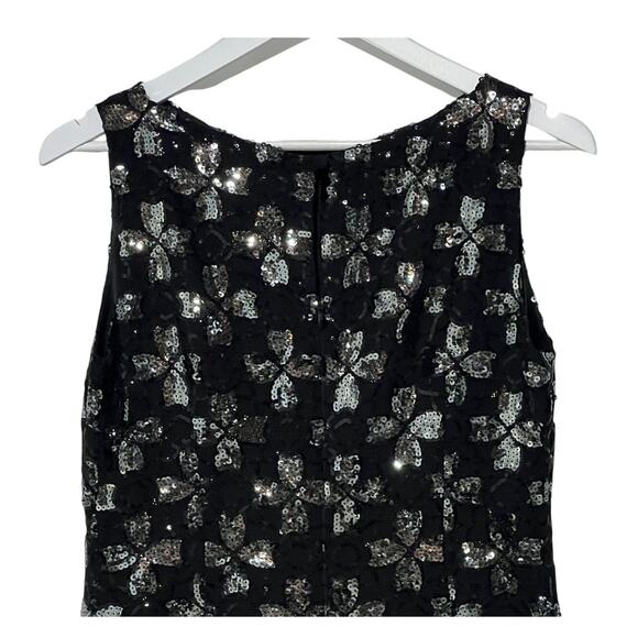 Original Milly of New York Size 8 Floral Black Silver Sequined Shift Mini Dress - Picture 6 of 11